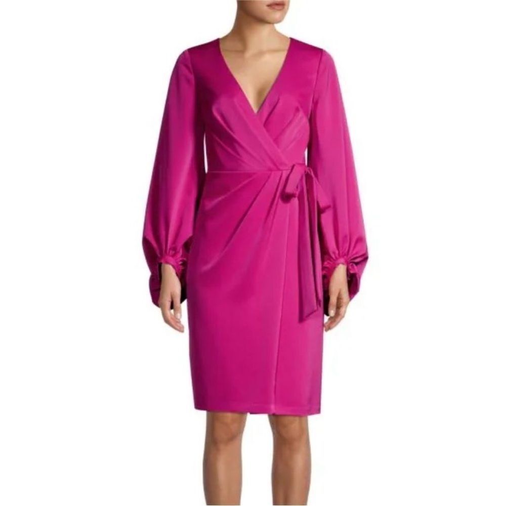 Aidan Mattox Long Sleeve Wrap Cocktail Dress in Geranium, NWT